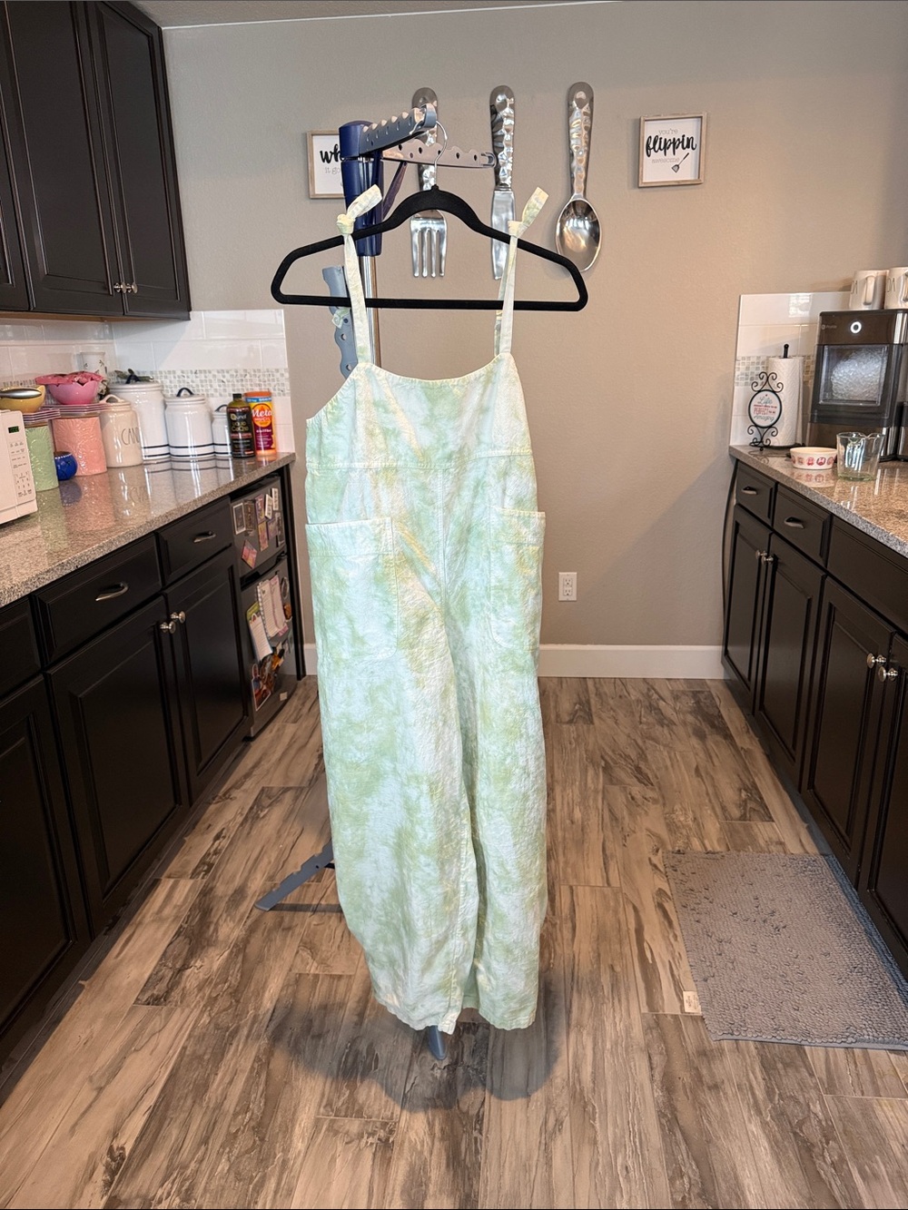 Free People Light Green Tie-Dye Wide Leg Jumpsuit